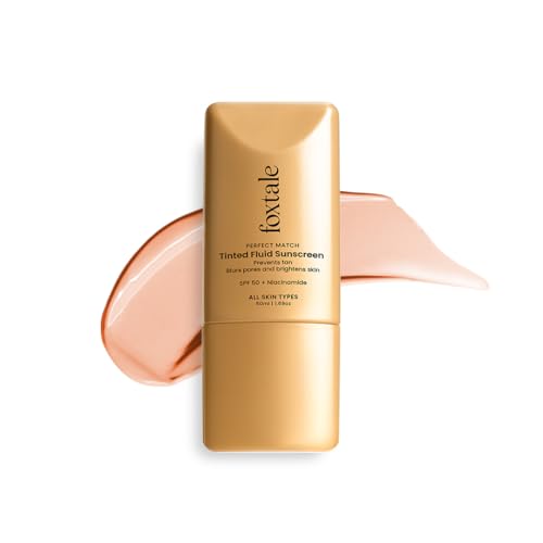 Foxtale SPF 50 Tinted Sunscreen PA++++ – Nude | Niacinamide & Vitamin E | UVA/UVB Protection + BB Cream + Foundation in 1 | Blurs Pores, Evens Tone, Non-Oily Glow | Suitable for All Skin Types | 50ml
