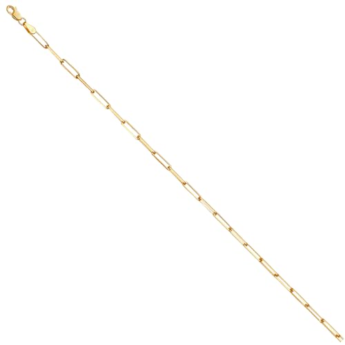 Wellingsale 14K Solid Gold Diamond Cut Paperclip Elongated Cable Chains (Select Options)