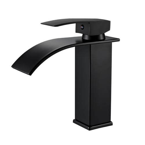 kisimixer Moderne Robinet Lavabo Design Elégant, Mitigeur Lavabo Salle de Bain en Acier Inoxydable 304, Robinetterie Cascade Noir G 3/8, Mitigeur Cascade sans Tirette...