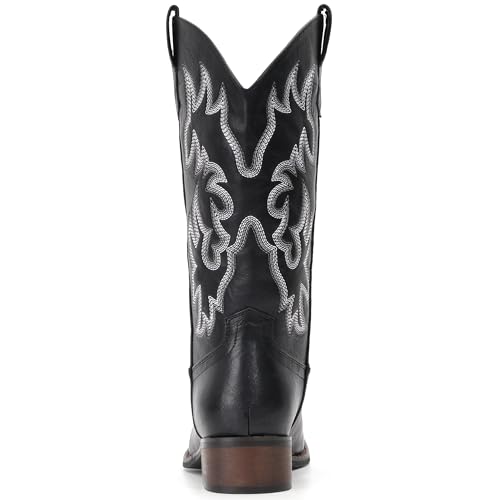 Image of IUV Cowboy Boots For Women Square Toe Wide Mid Calf Western Pull On Suede Fashion Black Brown Cowgirl Boots