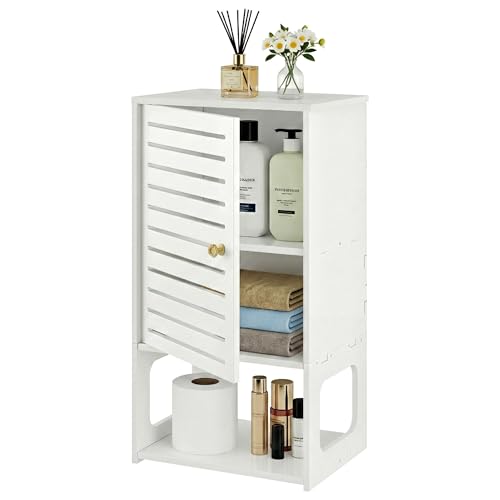 POBOMULI 4-Tier Wall Bathroom Storage, White Cabinet with Door &