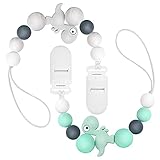 Pacifiers Clips Holder, YUOROS 2 Pack Binky Paci Case Silicone Beaded Lanyard Teething Relief...