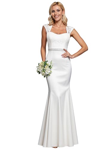 Ever-Pretty Women's Elegant Lace Cap Sleeve V Neck Beading Mermaid Wedding Dresses for Bride 00218