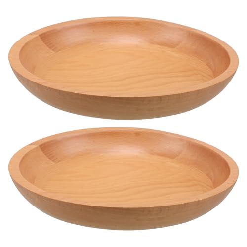 WEKADRIN 2 piezas Bandeja Redonda de Madera Rústica Platos para Frutas y Aperitivos Diseño Compacto Apilable para Cocina y Fiestas Ecológica y Funcional