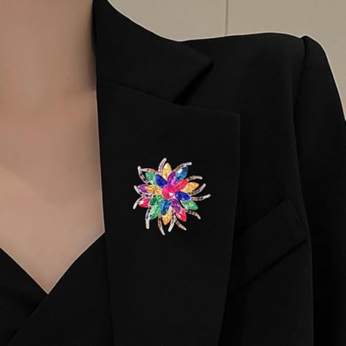 Image of Rhinestone Sunflower Brooch Pin for Women Red Black Purple Large Flower Broochs Snowflake Brooch Marquise Wreath Brooches Jewelry