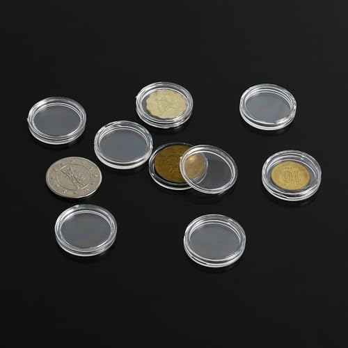 200 cápsulas protectoras redondas para monedas 21 mm plástico transparente miniatura 4
