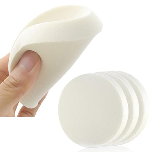 OHEETU 6 stuks witte grote make-up spons blenders ronde foundation sponzen zachte en flexibele make-up blender pads voor vloeibare crèmes en poeders nat en droog gebruik (7,54 cm)