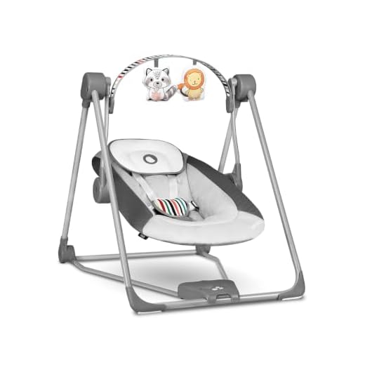 Lionelo Otto Baby Wippe Baby Schaukel Spielbogen mit interaktiven Spielzeugen 5 Schaukel Geschwindigkeiten Naturgeräusche ab Geburt bis 9 kg zusammenklappbar Grau