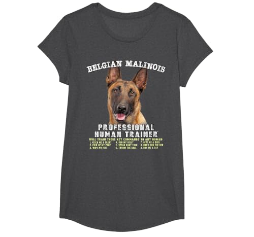 Belgian Malinois Dog Professional Human Trainer T-Shirt, Girls, Dark Heather Grey, X-Small