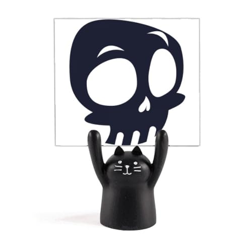 Support de mémo squelette à gros yeux chat noir d'Halloween en finition soignée