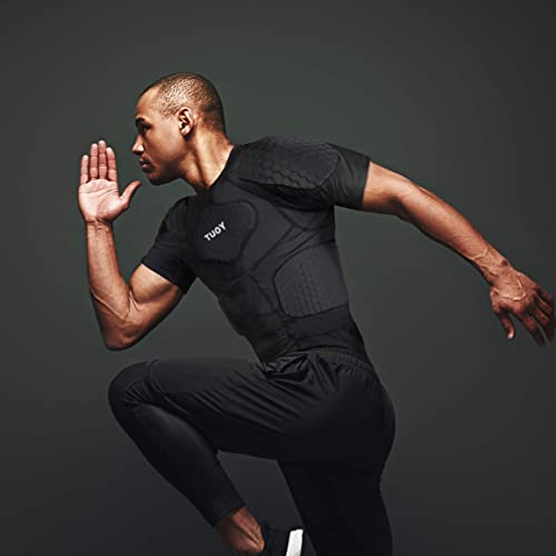 Tuoy Padded Compression Shirt – Adult Sizes & 6 Pads Padded Protective Shirt For Football Paintball Baseball #TOP4