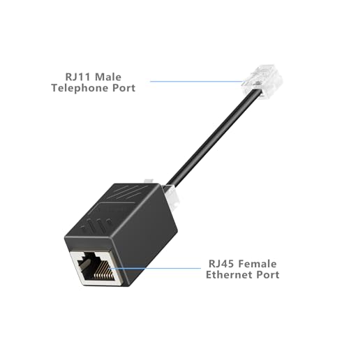 Adaptador RJ45 a RJ11 con cable negro conversor de clavija telefónica a toma de red Ethernet 5