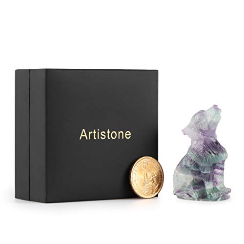 Artistone 2" Rainbow Fluorite Crystal Wolf Statue Hand-Carved Healing Crystal Gemstone Wolf Figurine Animal Collection Sculpture Pack With Gift Box #TOP5