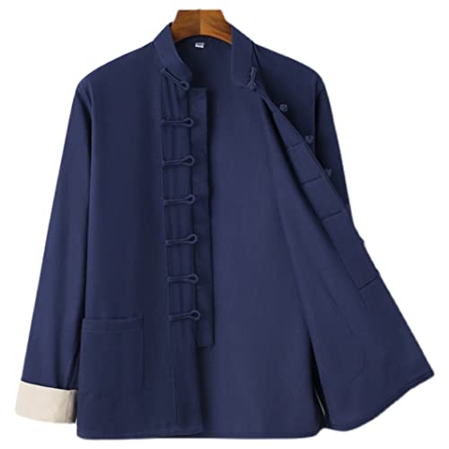 GVILTY Chaqueta Tradicional de Manga Larga Chaqueta Kung fu Ropa China Hanfu, Ropa de Artes Marciales Sueltas de Manga Larga, algodón Taichi Uniforme de ala Chun Bata blue1-4XL