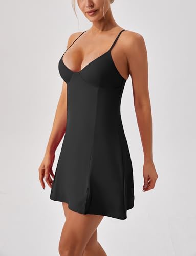 SEAUR - Women Tennis Dress Built in Bra Sleeveless Workout Dresses Backless Sport Dress Exercise Outfits Activewear for Golf Gym Black L - Image 3