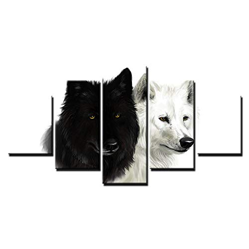 Impression sur toile loup noir et blanc pour salon moderne et bureau