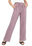 Sublevel Damen Musselin Hose Lang Sommerhose Strand Luftig Purple S