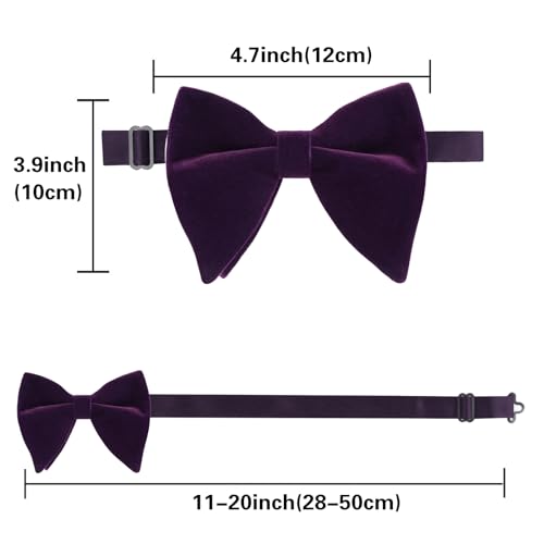 Image of Alizeal Velvet Pre-tied Adjustable Bow Tie for Men Oversize Formal Solid Tuxedo Bowtie