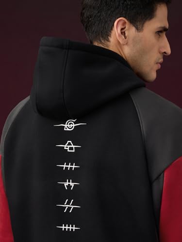 Image of The Souled Store Naruto Red Cloud Men and Boys Long Sleeve Hooded Neck Black Graphic Cotton Polyester Blend Oversized Fit Hoodie
