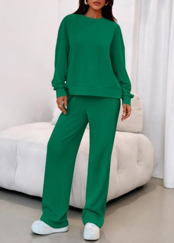 KIRUNDO Sweatsuits 2 Piece Outfit Matching Lounge Sweat Set(Green, S) - image 7