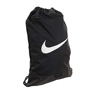 Nike Brasilia Training Gymsack, Drawstring Backpack with Zipper Pocket and Reinforced Bottom, Black/Black/White