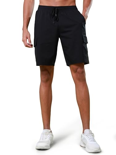 Image of TECHNOSPORT Men's Solid Slim Fit Sports Shorts TS Flexi Quick Dry Polyester Drawstring with Pockets UPF50+ for Gym Running Workout Anti Odour