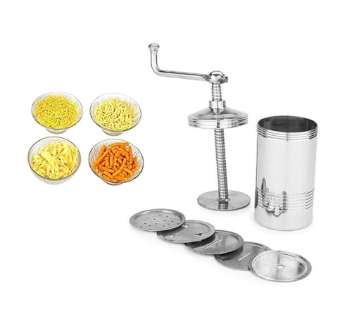 Image of Stainless Steel Kitchen Press Machine with 6 Interchangeable Blades - Manual Sev Sancha for Namkeen, Chakli & Snacks Making