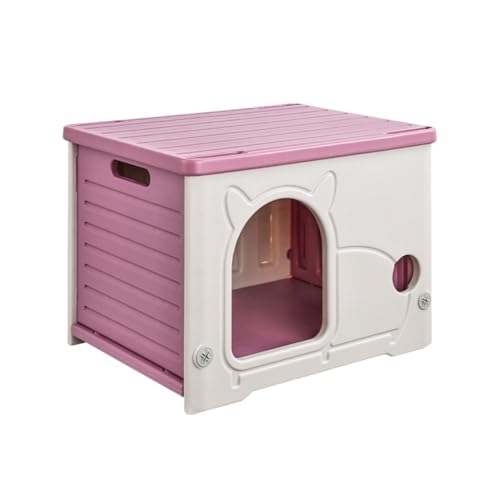 Aoyhome猫の家、ペットハウス、組み立て簡単、野良猫シェルター、屋内、屋外猫の家、防水、通気性、四季通用、プラスチック、半通気性 (ローズレッド)