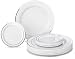 " OCCASIONS" 50 Pack, Premium Disposable Plastic plates (25 x 10.5'' Dinner + 25 x 6'' Cake plates) White/Silver Rim