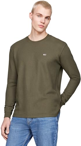 Tommy Jeans T-Shirt Manches Longues Homme Regular Fit Waffle Col Ras-du-Cou, Vert (Fatigue Green), L Tommy Jeans T-Shirt Manches Longues Homme Regular Fit Waffle Col Ras-du-Cou, Vert (Fatigue Green), L
