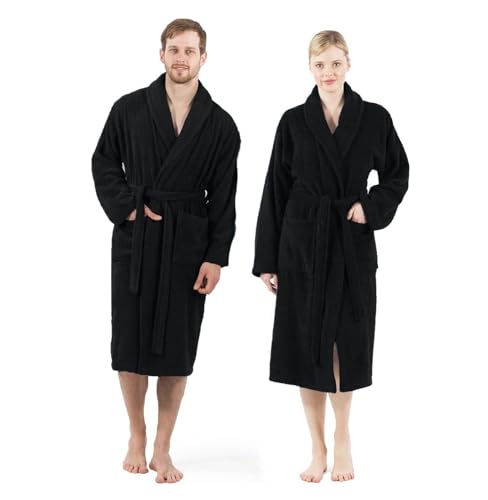 100% Cotton Bathrobe - Lightweight Towel Robe for Women & Men - Black2