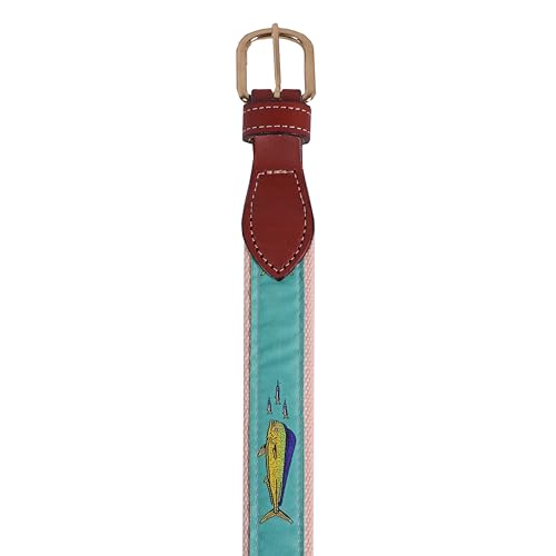 Seafoam Dolphin and Ballyhoo Mens Leather Belt - Mahi Mahi and Bait Fish Design, Made in USA2