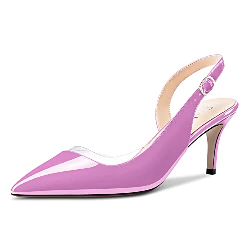 Saekcted Femmes Mi Aiguille Talon Heel Pointu Bout Slip-on Slingback Escarpins Dress Cute Mariage 6.5 CM Heels Violet A 45 EU Cover