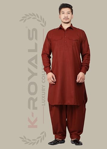 Image of K-ROYALS Men's Cotton Blend Pathani Kurta Pyjama Suit