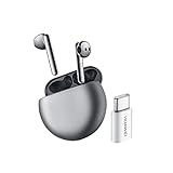 HUAWEI FreeBuds 4 + USB-C - Auriculares inalámbricos, Bluetooth de ajuste semi-interno con cancelación de ruido activa, auriculares con triple micrófono y sonido de alta definición, Plata