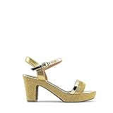  Modelisa - Sandalia Tacón Bajo Brillo Hebilla Tobillo Mujer (Oro, numeric_37)