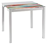 Maravillosa mesa extensible de cocina serigrafiada con la superficie de cristal. Gracias a este mueble, podrás añadir un toque de originalidad y color a la estancia que no pasará desapercibido. Esta mesa, es ideal para cocinas amplias o estrechas, ya que al ser extensible podrás abrirla y cerrarla cuando no la estés utilizando.