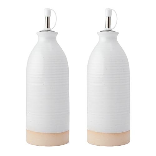 KitchenCraft Idilica Stoneware Oil and Vinegar Bottles, Set of 2 Ceramic Oil and Vinegar Pourers with Unglazed Bases, Cream, 45ml