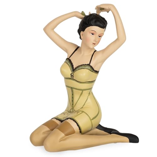 Moritz Dekofigur Frau im Vintage-Kleid 14 x 12 x 21 cm - kniende Damenfigur aus Polyresin im Retro-Look - stilvolle 50er-Jahre Deko für Schlafzimmer,...