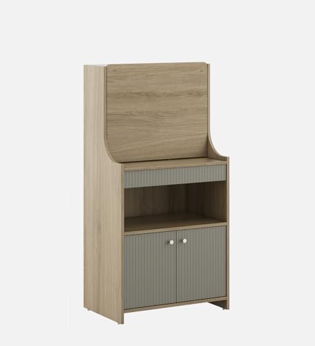Image of Spacewood Study Table | 3 Year Warranty | Oliver |Study Desk with Storage, Study Table, Table with 3 Shelves and 1 Drawer Storage | Engineered Wood | Santana Oak & Modern Ash