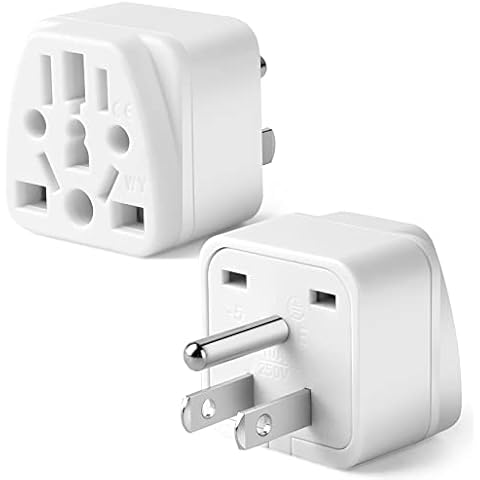 2 Pack US Travel Plug Adapter, EU,UK,AU,in,CN,JP,Asia,Italy,Brazil to USA (Type B), 3 Prong Grounded USA Wall Plug Wall Outlet Power Charger Converter (White) Cover