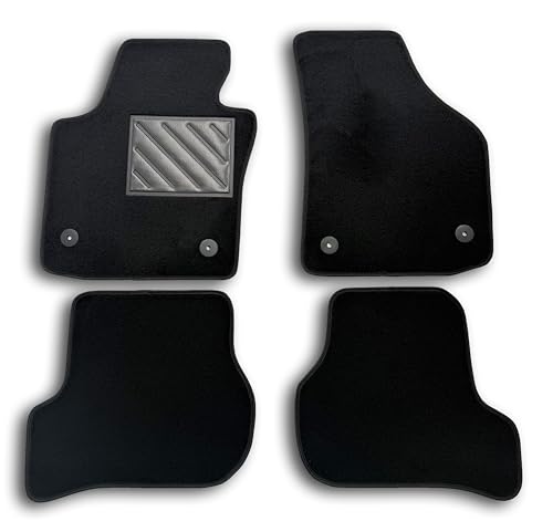 Tapis de Sol Seat Leon II 2005-2012, sur Mesure, Talonnette en Caoutchouc renforcé et Boutons de Fixation, Noir
