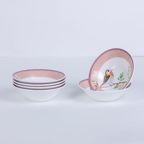 Image of GOLDEN QUEEN'S Small Bowls - Set of 6 | Perfect for Snacks, Fruits, Dessert, Salad & dips | Microwave Safe -Birdie in Pink