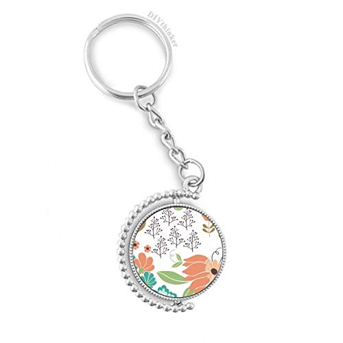 Llavero de flor blanca y pintura naranja rotativo con acabado metálico premium DIYthinker