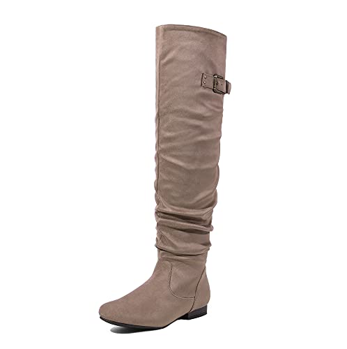 Image of DREAM PAIRS Women's Over The Knee Flats Slouch Thigh Boots | Comfortable Casual Flat Knee High Boots for Daily Walking Vacation