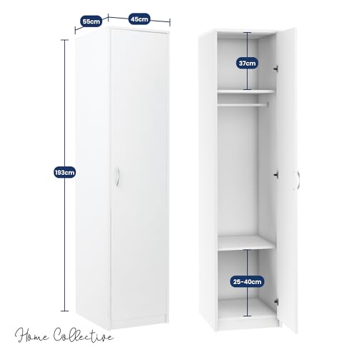 Home Collective Kleiderschrank mit 1 Tür, 1 Kleiderstange und 2 Einlegeböden, Garderobenschrank 45 cm breit Schrank schmal Matte Oberfläche, ideal für Schlafzimmer, Wohnzimmer, Flur | weiß