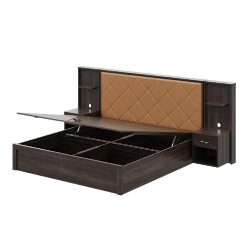Image of Wakefit Bed | 3 Yr Warranty | King Size Bed, Hydraulic Storage,Camel Fabric Cushioned Upholstery Headboard,Density:680-750kg /m,Termite & Borer Resistant,Fits Mattresses Up to 8 inches(Noctis78x72-WM)