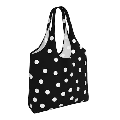 (Black White Polka Dots) Large Tote Shoulder Bag Fashion Canvas Handbag Reusable Shopping Bag Travel Bag For Women2