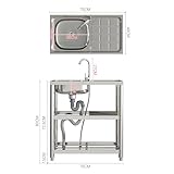 Warmiehomy Kitchen Sink Unit 3 Tier Free Standing Sink with Storage Shelf 75x40x80cm Stainless Steel Single Bowl Commercial Sinks Outdoor Camping Washbasin with Drainer Kit - Image 3