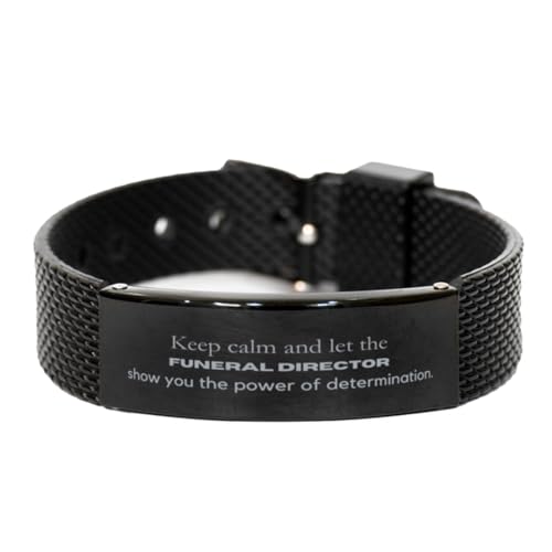 Funny Funeral Director Gifts, Keep calm and let the Funeral Director, Sacarsm Birthday Christmas Unique Black Shark Mesh Bracelet For Funeral Director, Coworkers, Men, Women, Friends